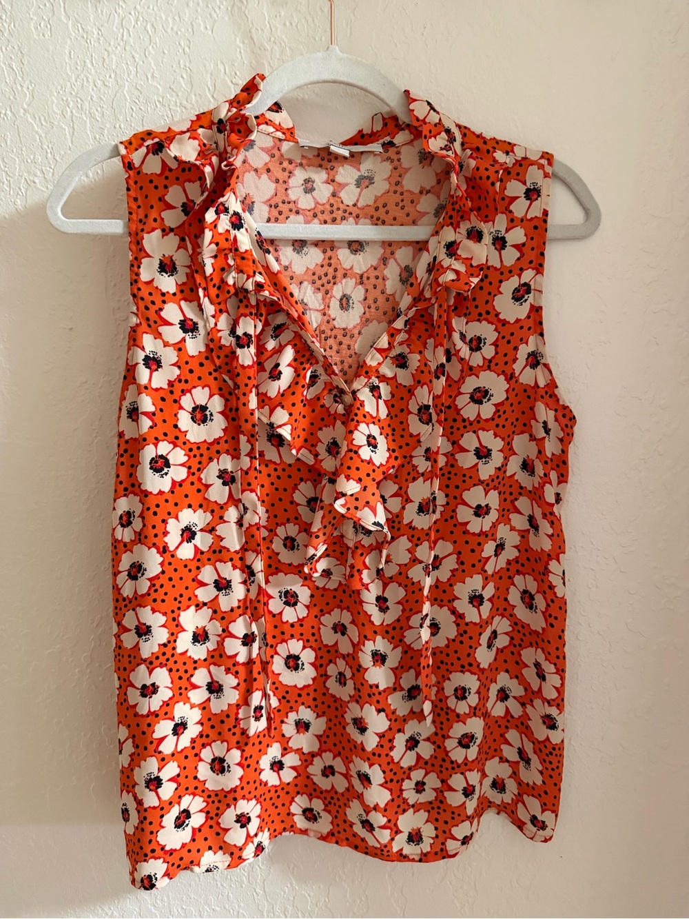 LOFT Orange Floral Ruffle Sleeveless Blouse – Size Small